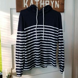 Navy blue and white striped hoodie